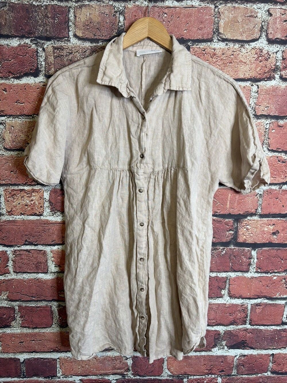 Zara Girls Beige Linen button Down Dress 13/14